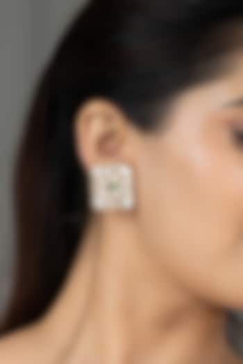 Gold Finish Kundan Polki & Green Stone Stud Earrings by Joules By Radhika at Pernia's Pop Up Shop