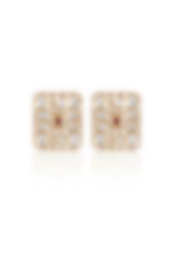 Gold Finish Kundan Polki & Red Stone Stud Earrings by Joules By Radhika at Pernia's Pop Up Shop