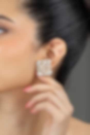 Gold Finish Kundan Polki & White Stone Stud Earrings by Joules By Radhika at Pernia's Pop Up Shop
