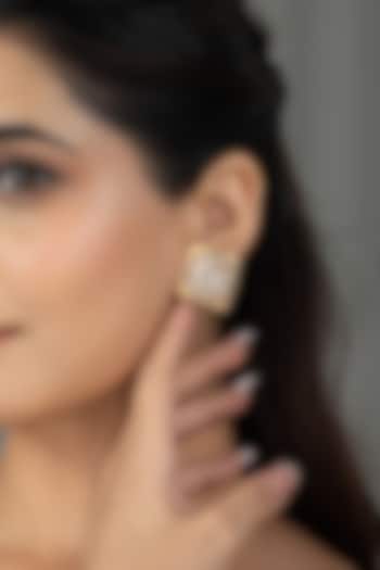 Gold Finish Kundan Polki Stud Earrings by Joules By Radhika at Pernia's Pop Up Shop