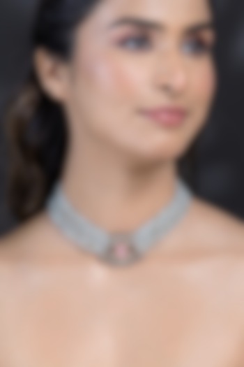Gold Finish Pink Kundan Polki & White Beaded Choker Necklace by Joules By Radhika at Pernia's Pop Up Shop
