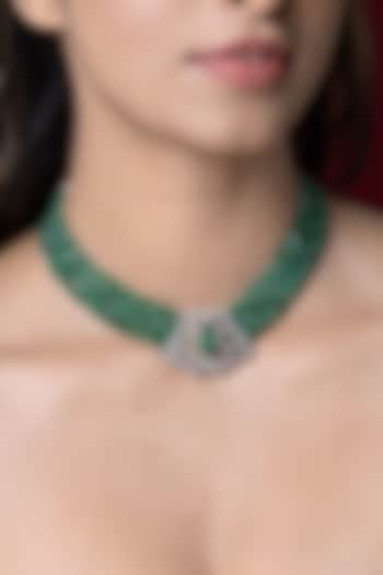 Gold Finish Green Kundan Polki & Beaded Choker Necklace by Joules By Radhika at Pernia's Pop Up Shop