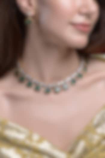 Gold Finish Kundan Polki & Green Stone Necklace Set by Joules By Radhika at Pernia's Pop Up Shop