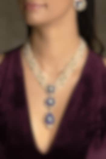 Gold Finish Kundan Polki & White Beaded Choker Necklace Set by Joules By Radhika at Pernia's Pop Up Shop