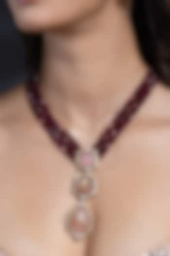 Gold Finish Red Kundan Polki & Black Beaded Choker Necklace Set by Joules By Radhika at Pernia's Pop Up Shop