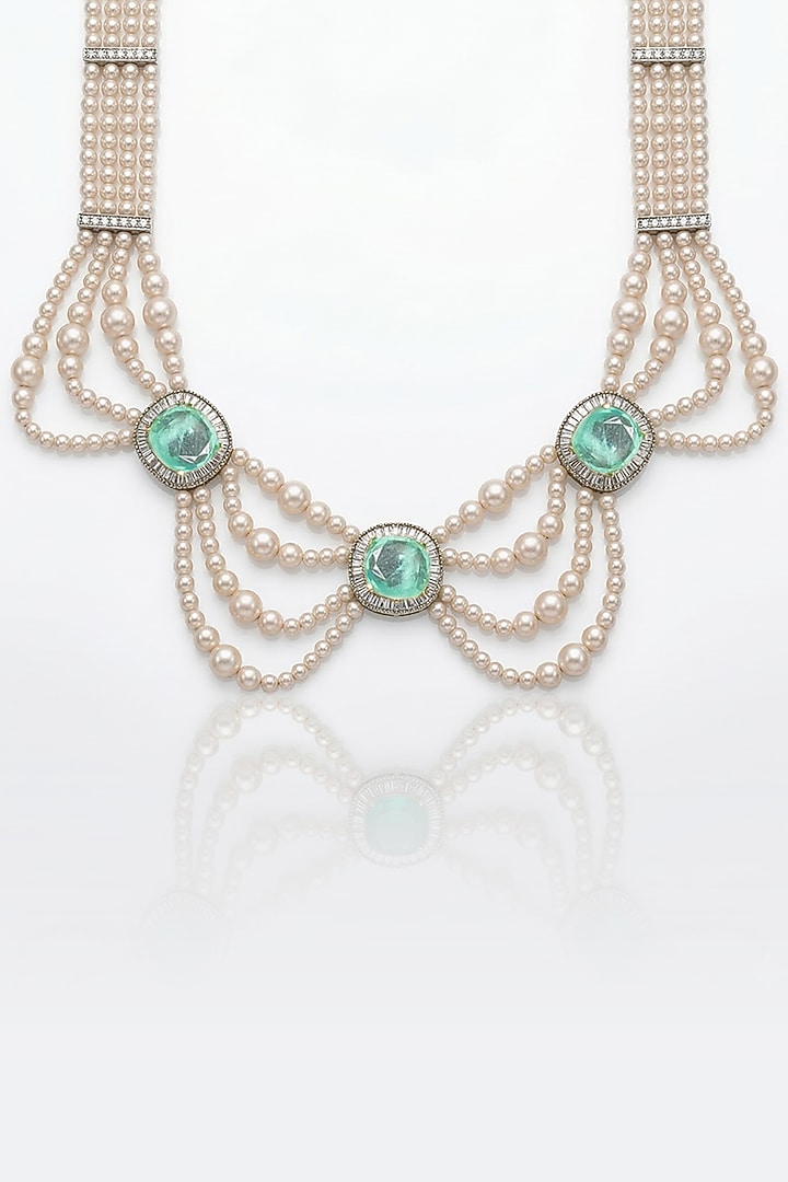 Gold Finish Kundan Polki & Green Stone Choker Necklace Set by Joules By Radhika at Pernia's Pop Up Shop