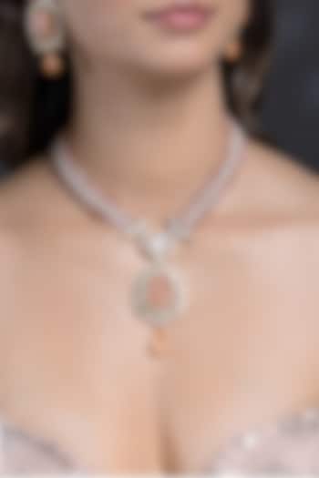 Gold Finish Coral Kundan Polki & Beaded Long Necklace Set by Joules By Radhika at Pernia's Pop Up Shop