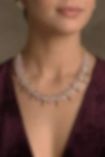 Gold Finish Rose Quartz Stone Necklace by Joules By Radhika at Pernia's Pop Up Shop