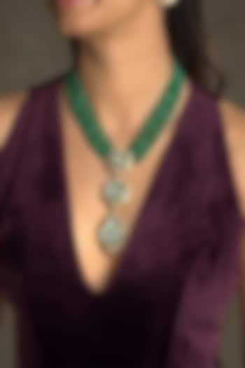 Gold Finish Kundan Polki & Green Beaded Choker Necklace Set by Joules By Radhika at Pernia's Pop Up Shop