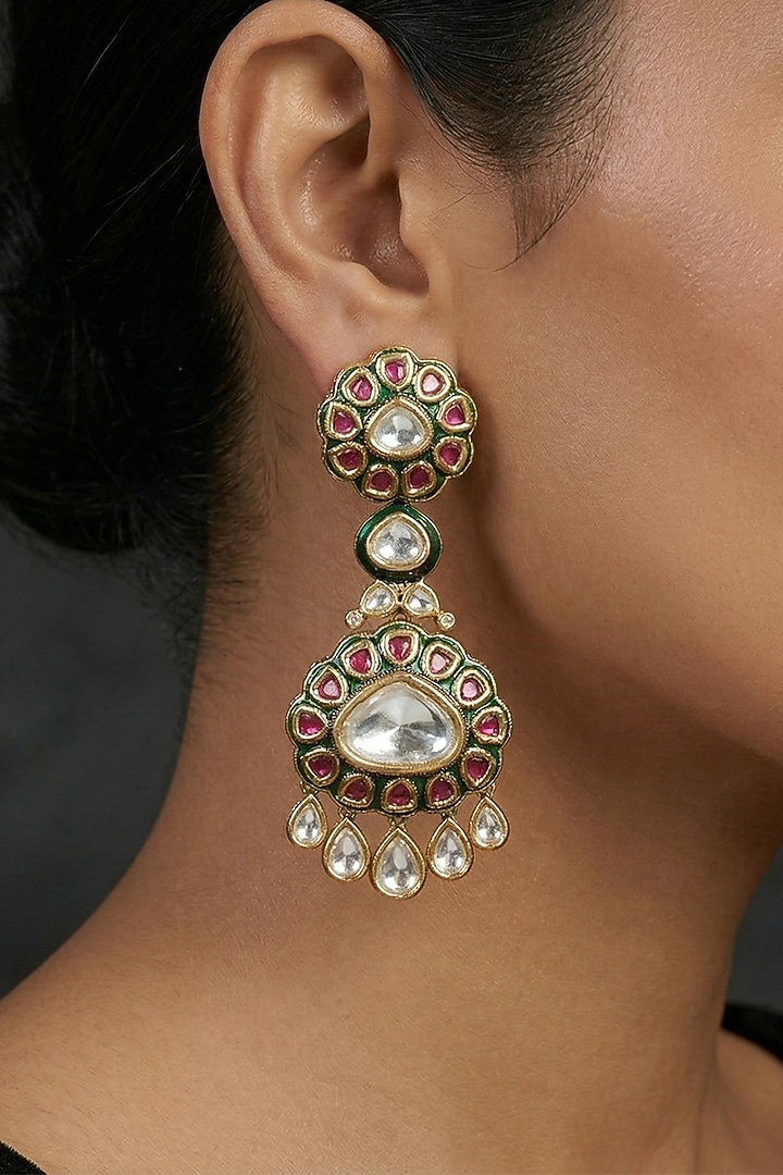 Gold Finish Kundan Polki Choker Necklace Set by Joules By Radhika at Pernia's Pop Up Shop