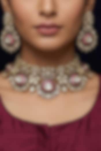 Gold Finish Kundan Polki & Red Beaded Necklace Set by Joules By Radhika at Pernia's Pop Up Shop