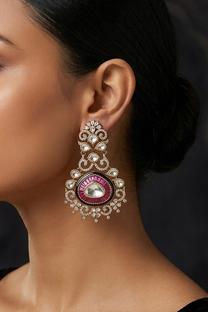 Gold Finish Kundan Polki & Red Beaded Necklace Set by Joules By Radhika at Pernia's Pop Up Shop