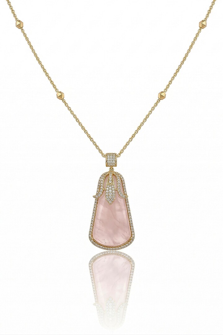 Gold Finish Rose Quartz Stone Necklace by Joules By Radhika at Pernia's Pop Up Shop