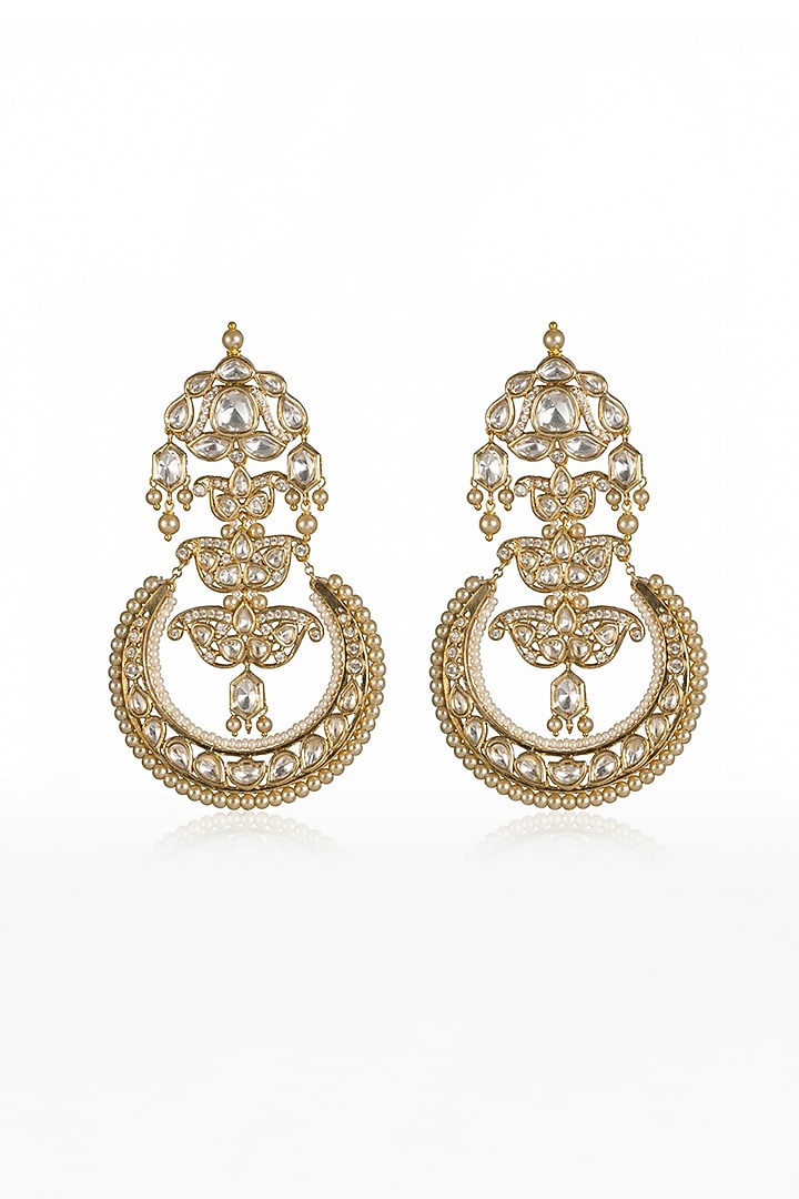 Gold Finish Kundan Polki Chandbali Earrings by Joules By Radhika at Pernia's Pop Up Shop
