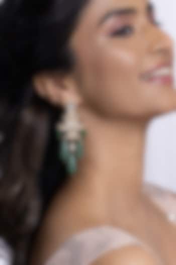 Gold Finish Kundan Polki & Jade Stone Dangler Earrings by Joules By Radhika at Pernia's Pop Up Shop