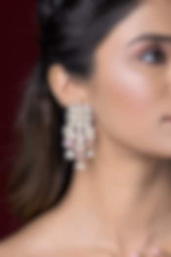 Gold Finish Kundan Polki & Pink Stone Dangler Earrings by Joules By Radhika at Pernia's Pop Up Shop