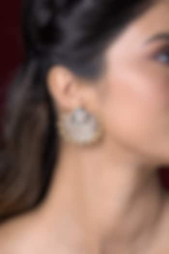Gold Finish Green Kundan Polki Stud Earrings by Joules By Radhika at Pernia's Pop Up Shop