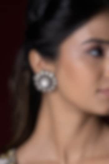Gold Finish Green Kundan Polki Stud Earrings by Joules By Radhika at Pernia's Pop Up Shop