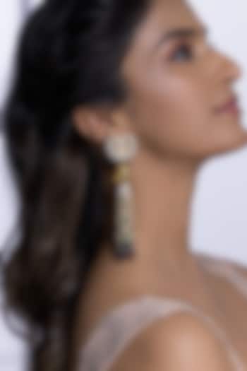 Gold Finish Kundan Polki & Multi-Colored Beaded Dangler Earrings by Joules By Radhika at Pernia's Pop Up Shop