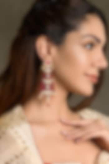 Gold Finish Kundan Polki & Red Beaded Dangler Earrings by Joules By Radhika at Pernia's Pop Up Shop