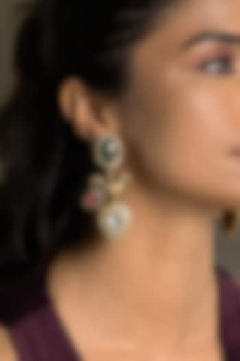 Gold Finish Kundan Polki Dangler Earrings by Joules By Radhika at Pernia's Pop Up Shop