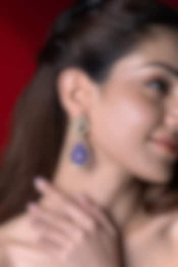Gold Finish Kundan Polki & Blue Stone Dangler Earrings by Joules By Radhika at Pernia's Pop Up Shop