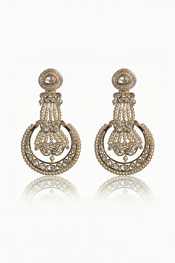 Gold Finish Kundan Polki Chandbali Earrings by Joules By Radhika at Pernia's Pop Up Shop