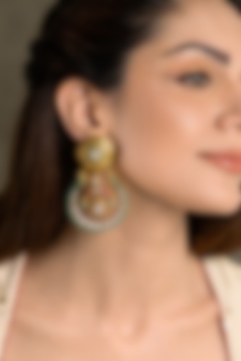 Gold Finish Multi-Colored Kundan Polki Dangler Earrings by Joules By Radhika at Pernia's Pop Up Shop