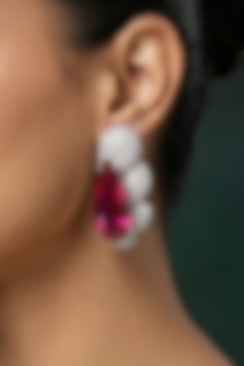 White Finish Zircon & Ruby Stone Dangler Earrings by Joules By Radhika at Pernia's Pop Up Shop