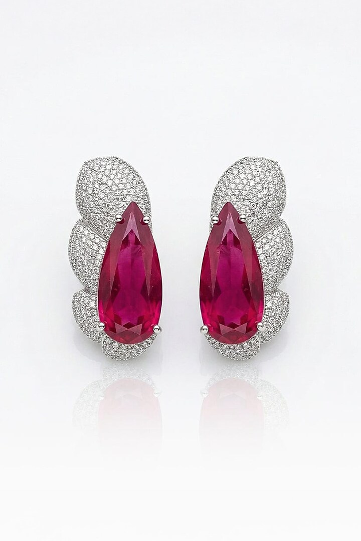 White Finish Zircon & Ruby Stone Dangler Earrings by Joules By Radhika at Pernia's Pop Up Shop