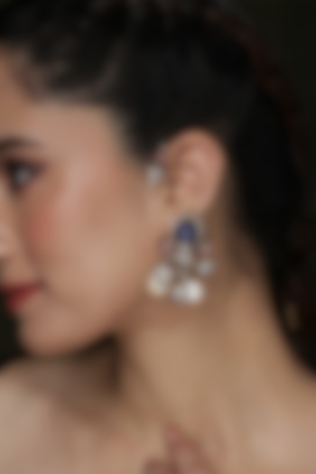 Gold Finish Sapphire Stone Floral Ear Cuffs by Joules By Radhika at Pernia's Pop Up Shop