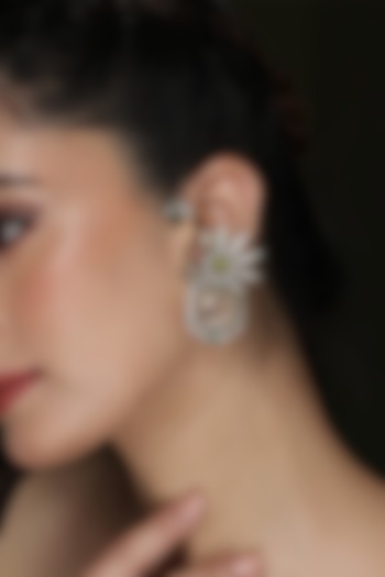Gold Finish Green Gemstone Floral Ear Cuffs by Joules By Radhika at Pernia's Pop Up Shop