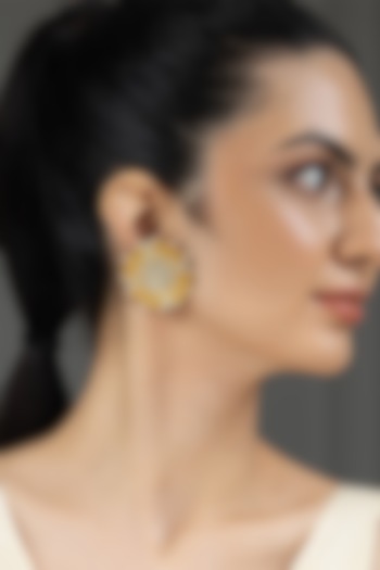 Gold Finish Kundan Polki & Red Beaded Stud Earrings by Joules By Radhika at Pernia's Pop Up Shop