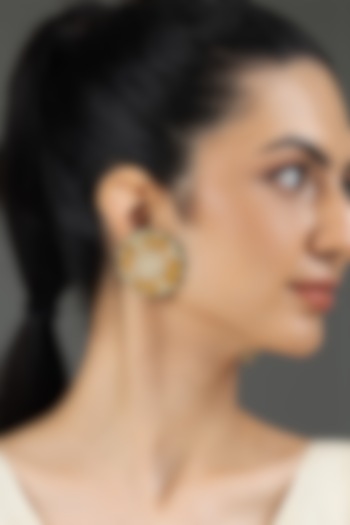 Gold Finish Kundan Polki & Green Beaded Stud Earrings by Joules By Radhika at Pernia's Pop Up Shop