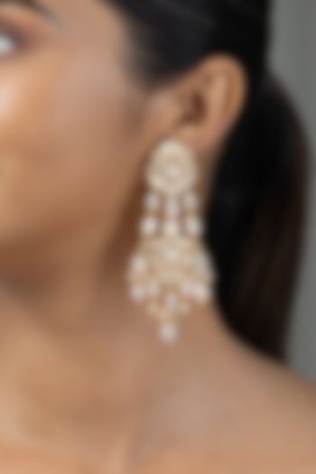Gold Finish Kundan Polki Dangler Earrings by Joules By Radhika at Pernia's Pop Up Shop
