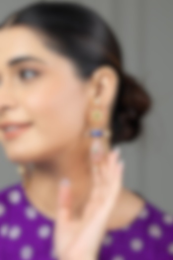 Gold Finish Kundan Polki & Pink Quartz Stone Dangler Earrings by Joules By Radhika at Pernia's Pop Up Shop