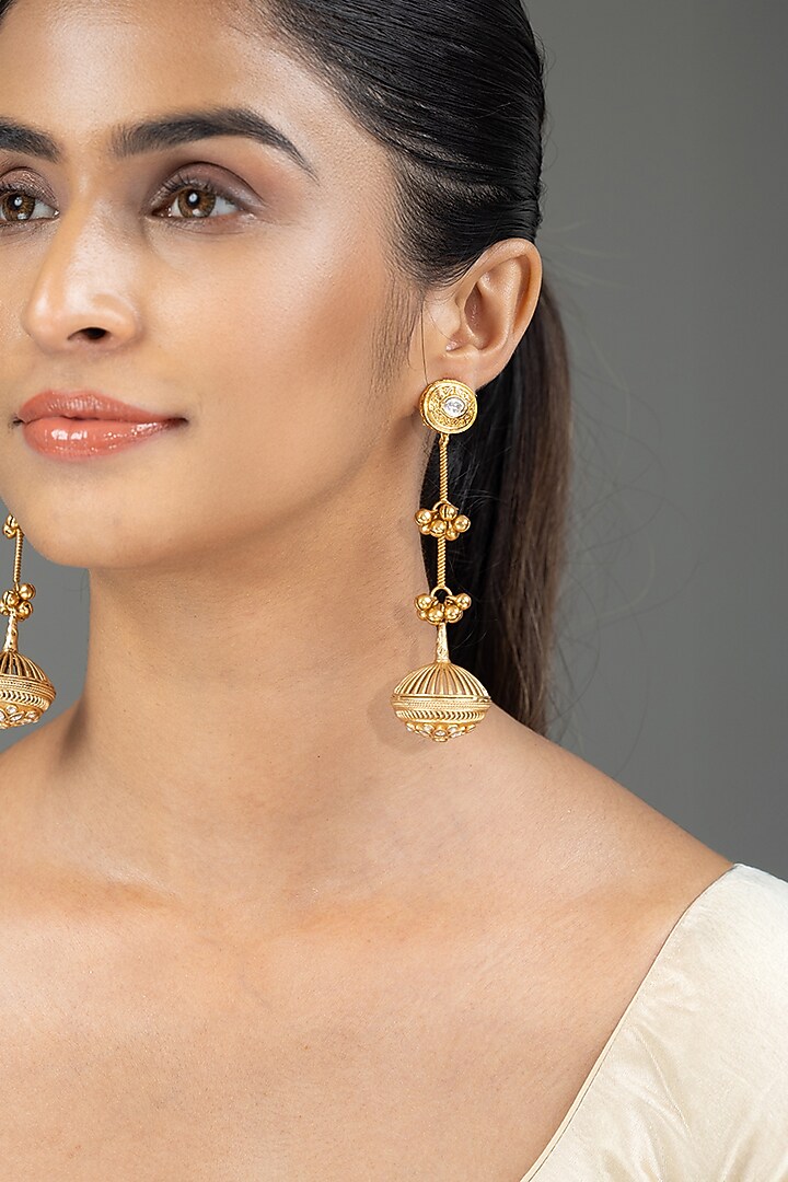 Gold Finish Kundan Polki Dangler Earrings by Joules By Radhika at Pernia's Pop Up Shop