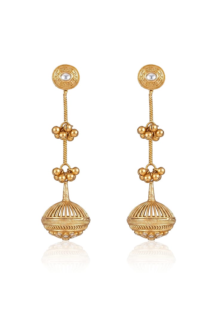 Gold Finish Kundan Polki Dangler Earrings by Joules By Radhika at Pernia's Pop Up Shop