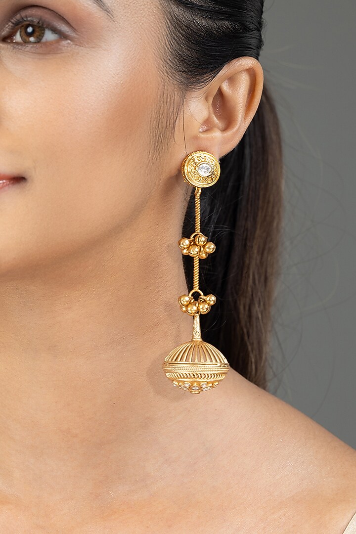 Gold Finish Kundan Polki Dangler Earrings by Joules By Radhika at Pernia's Pop Up Shop