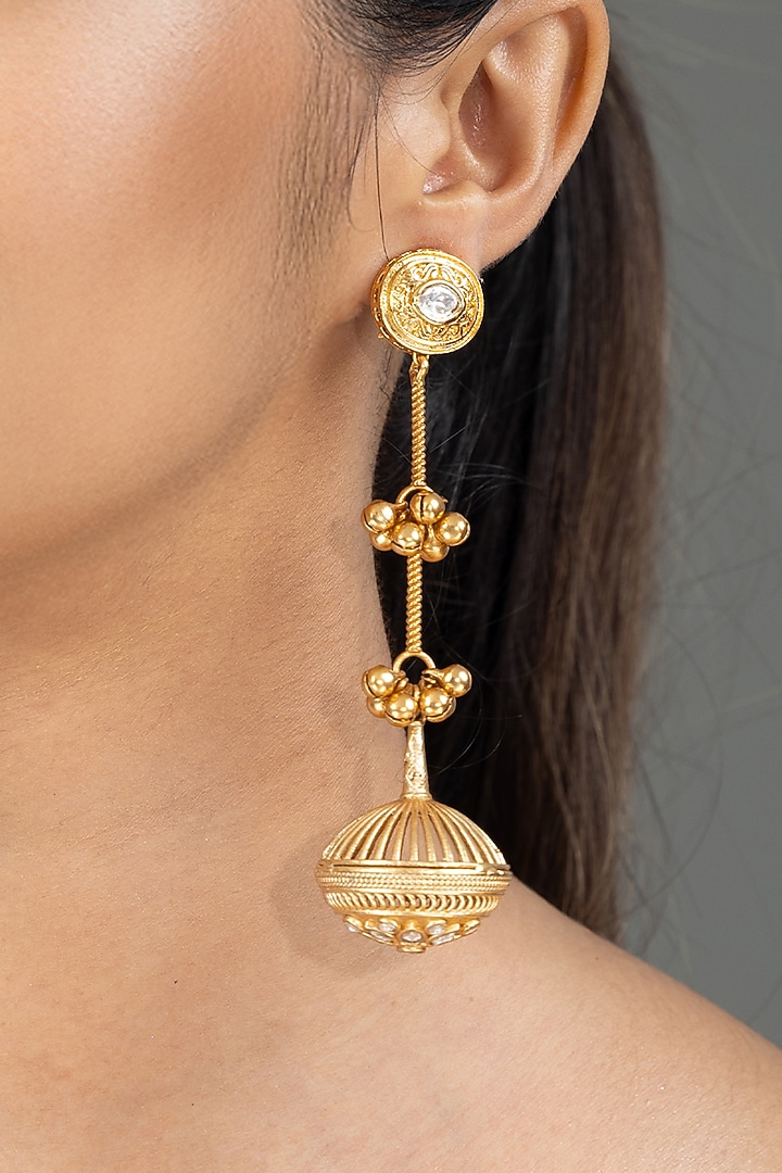 Gold Finish Kundan Polki Dangler Earrings by Joules By Radhika at Pernia's Pop Up Shop