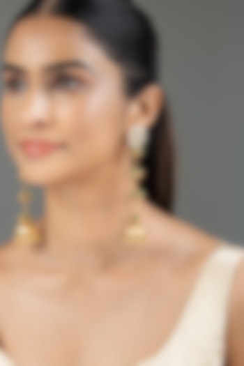 Gold Finish Kundan Polki & Ghungroo Dangler Earrings by Joules By Radhika at Pernia's Pop Up Shop