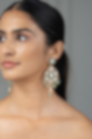 Gold Finish Kundan Polki & Green Stone Dangler Earrings by Joules By Radhika at Pernia's Pop Up Shop