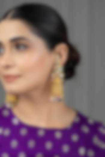 Gold Finish Multi-Colored Kundan Polki Dangler Earrings by Joules By Radhika at Pernia's Pop Up Shop