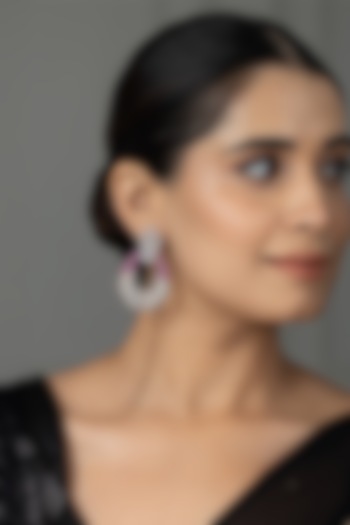 White Finish Zircon & Pink Stone Dangler Earrings by Joules By Radhika at Pernia's Pop Up Shop
