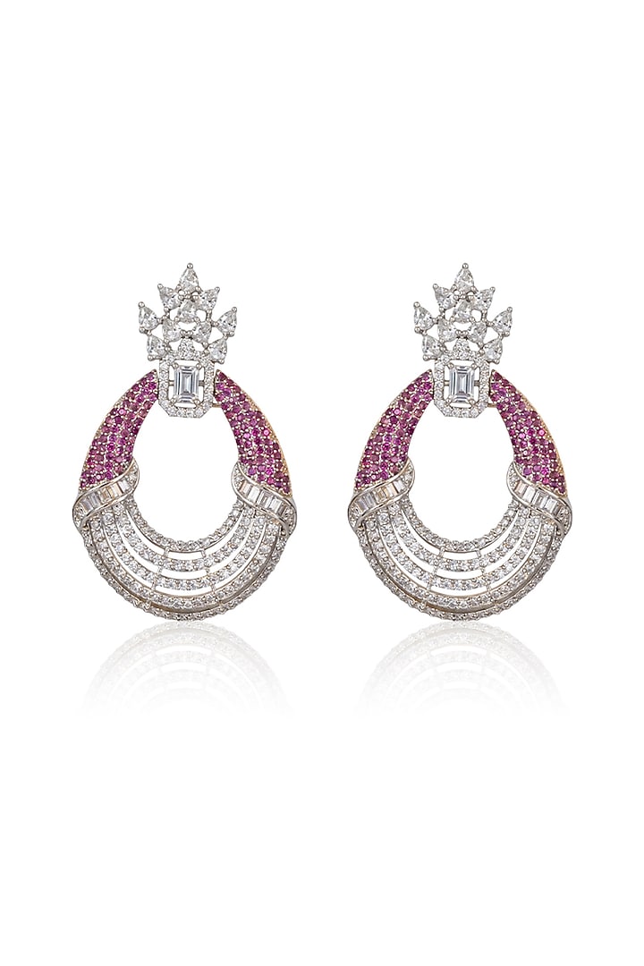 White Finish Zircon & Pink Stone Dangler Earrings by Joules By Radhika at Pernia's Pop Up Shop