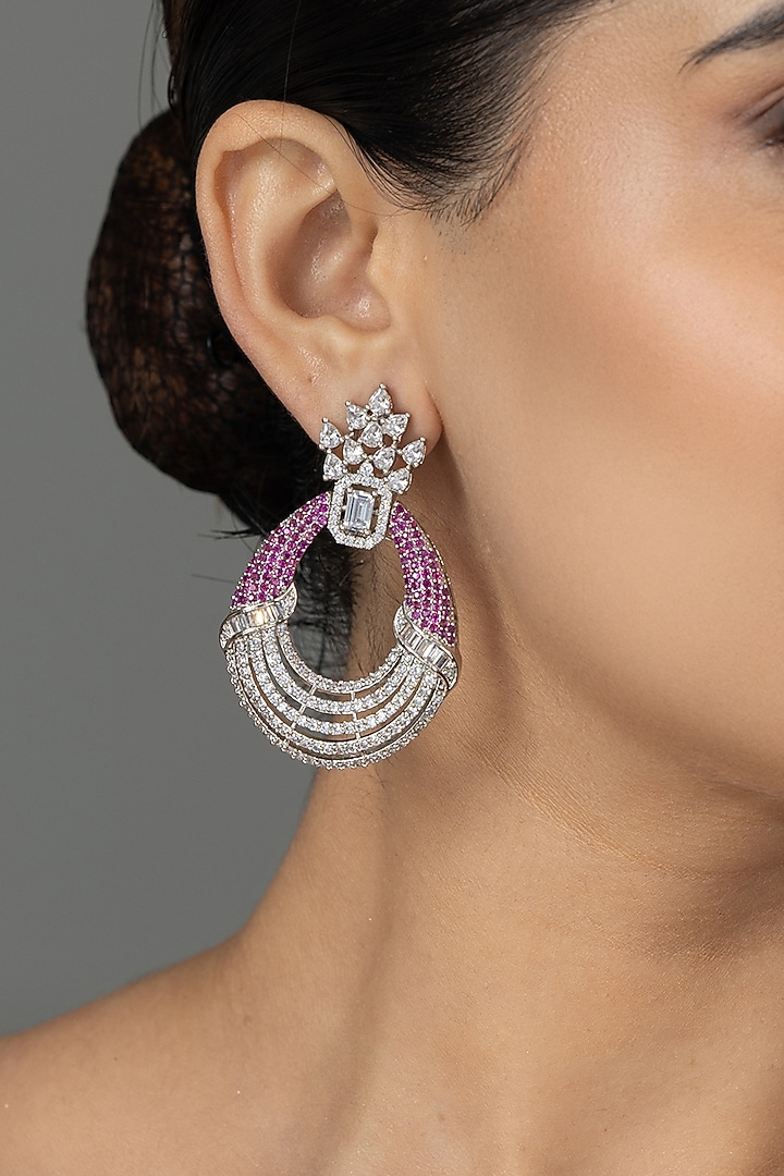 White Finish Zircon & Pink Stone Dangler Earrings by Joules By Radhika at Pernia's Pop Up Shop