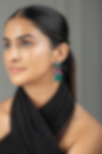 Gold Finish Green & Pink Stone Dangler Earrings by Joules By Radhika at Pernia's Pop Up Shop
