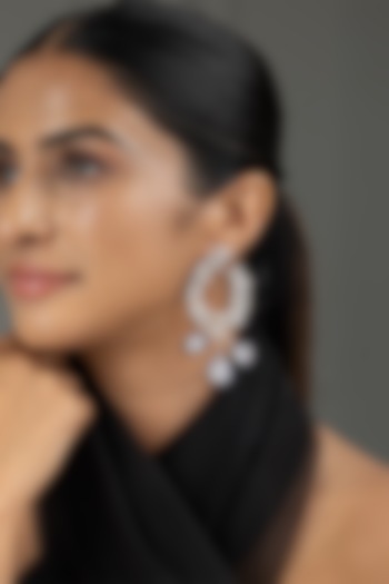 White Finish Cubic Zirconia & Black Spinel Stone Hoop Earrings by Joules By Radhika at Pernia's Pop Up Shop