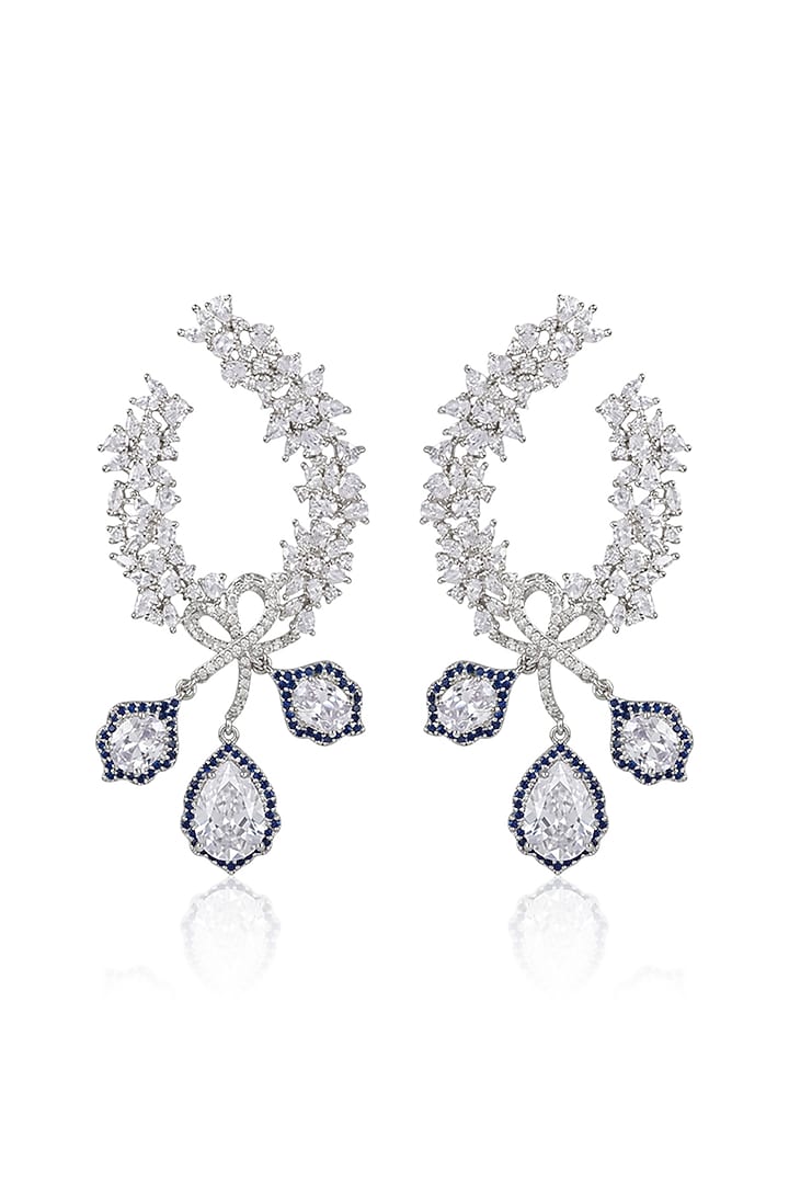 White Finish Cubic Zirconia & Black Spinel Stone Hoop Earrings by Joules By Radhika at Pernia's Pop Up Shop