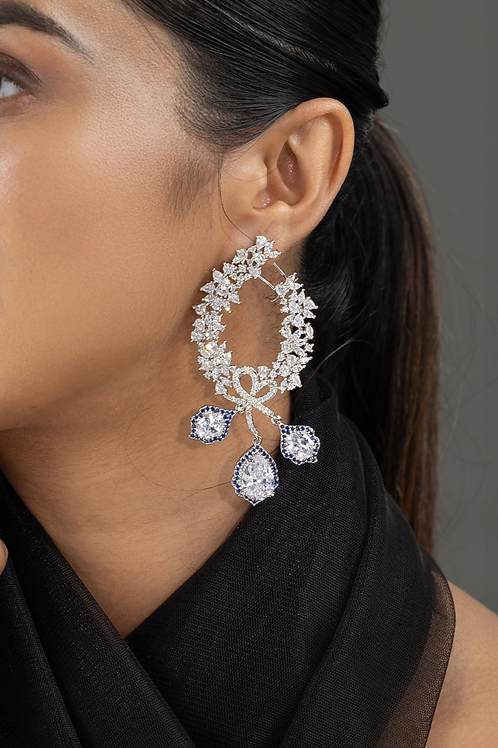 White Finish Cubic Zirconia & Black Spinel Stone Hoop Earrings by Joules By Radhika at Pernia's Pop Up Shop